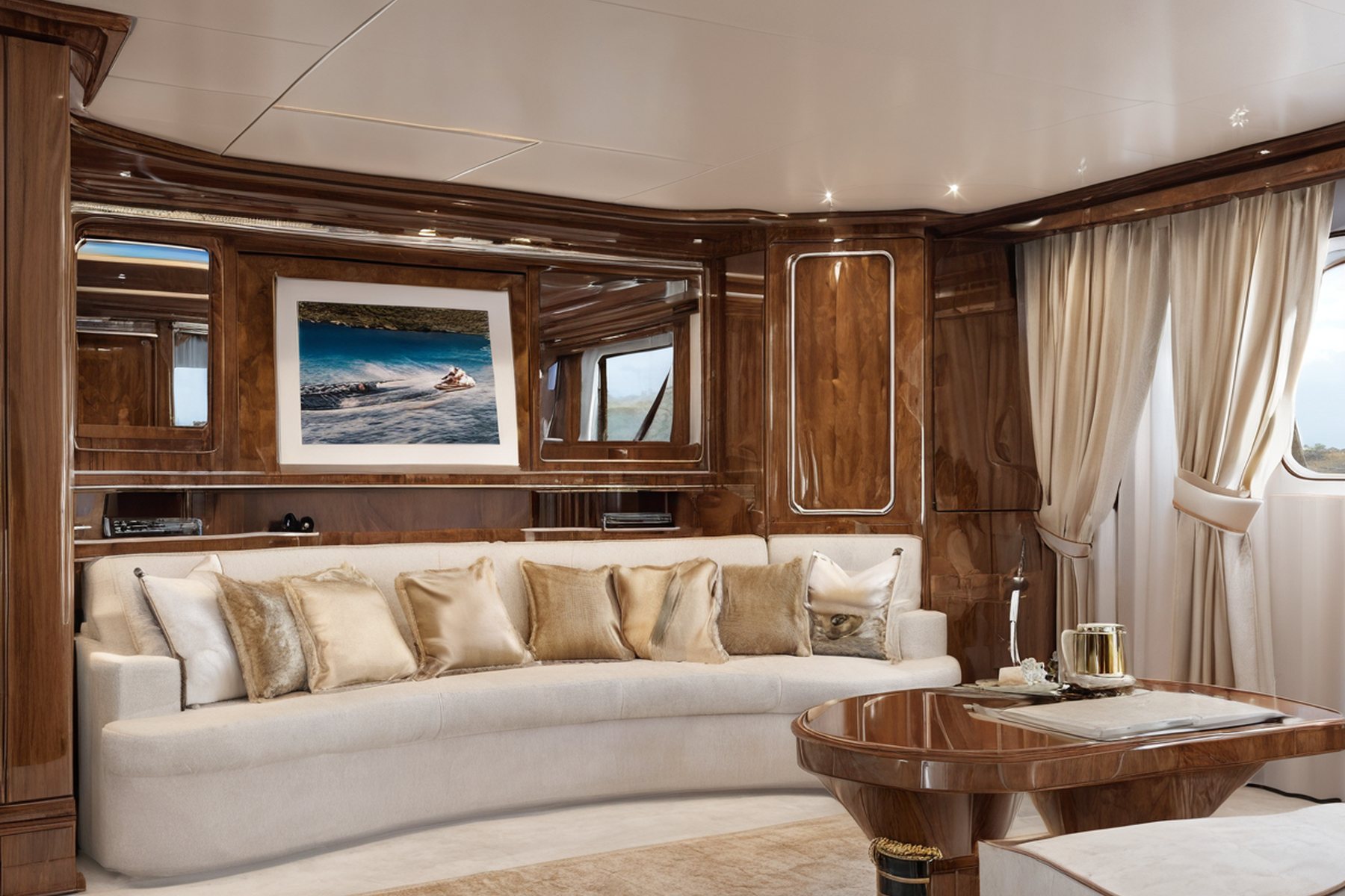 classic yacht main saloon interior concealed storage wall by Modenese Gastone