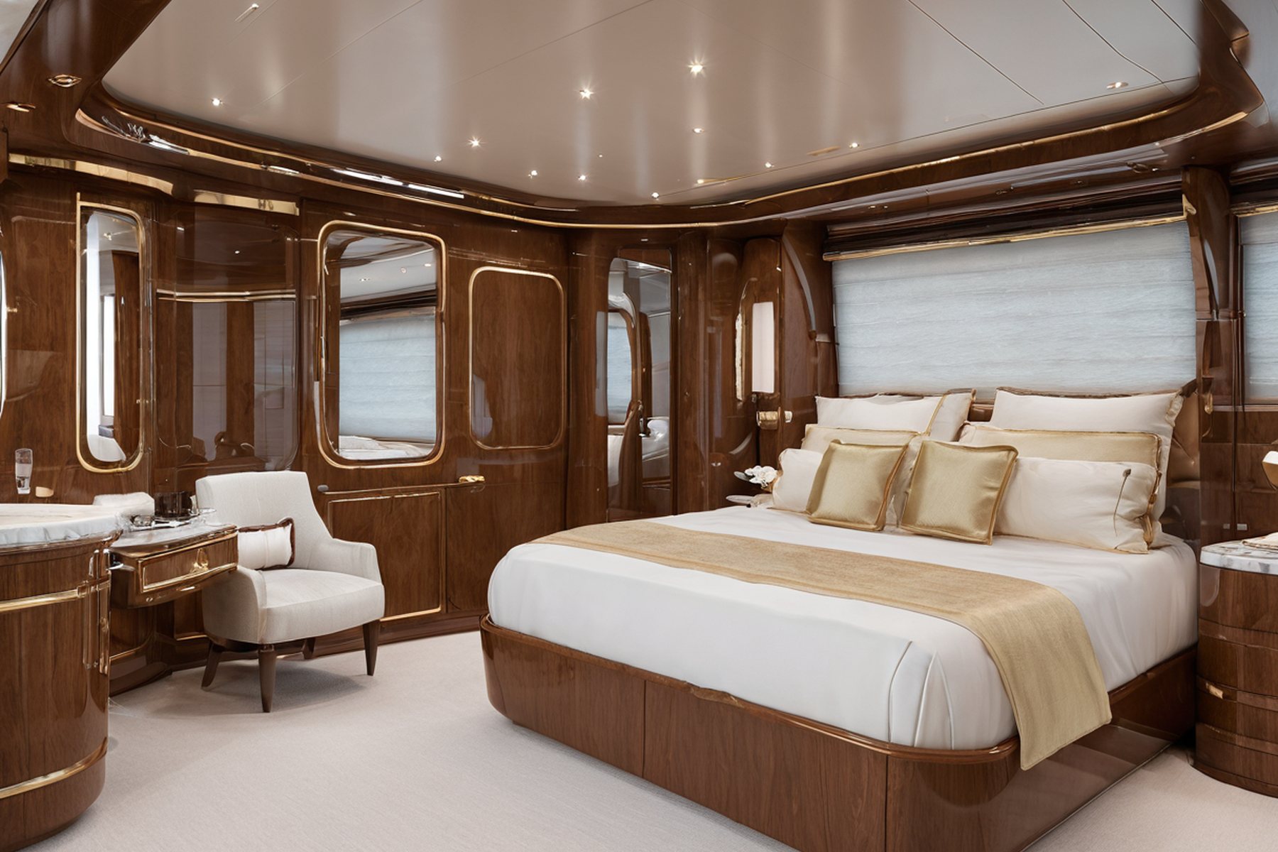 superyacht owner's suite interior upholstered bed cabin by Modenese Gastone