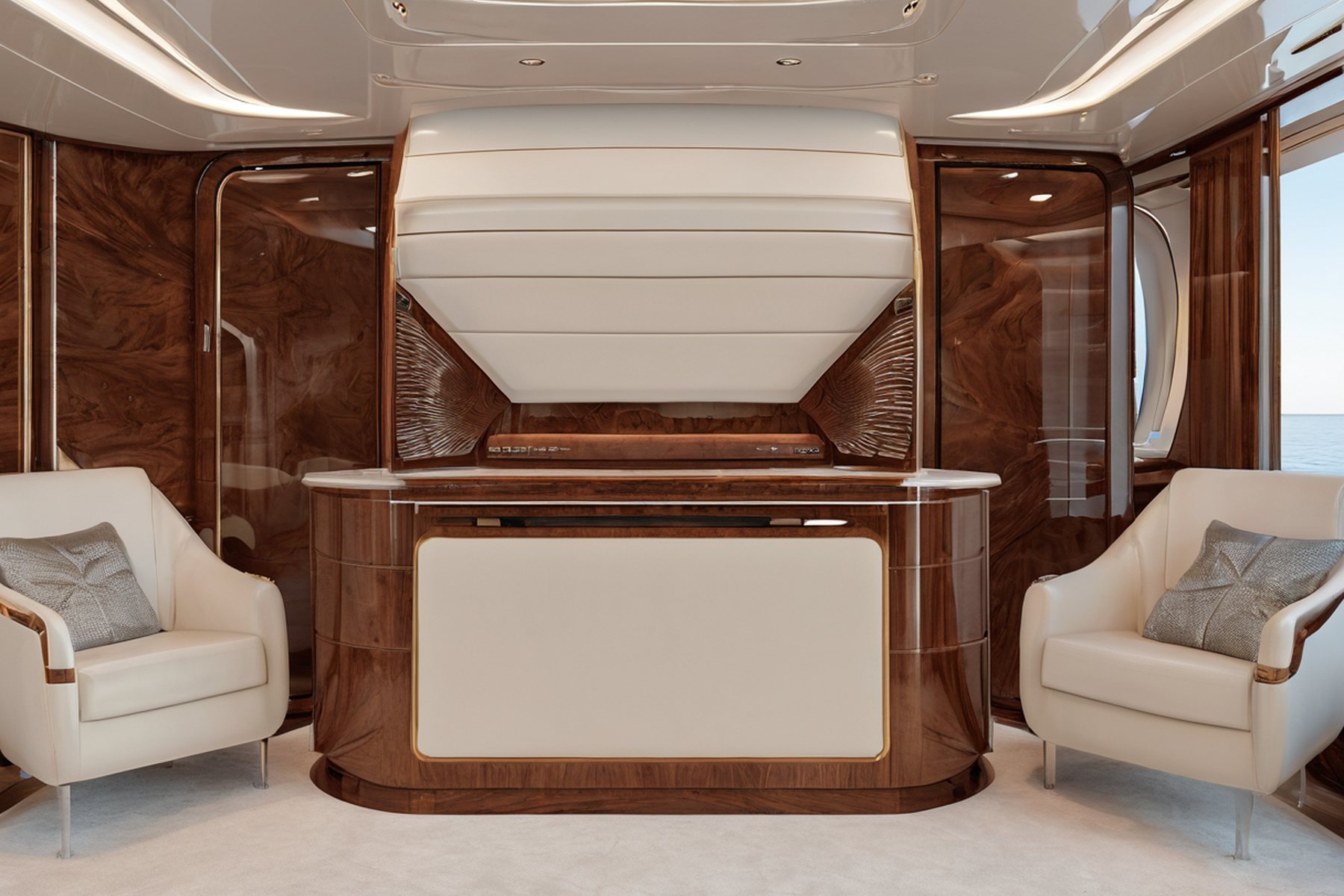 yacht interior design process carving bench by Modenese Gastone